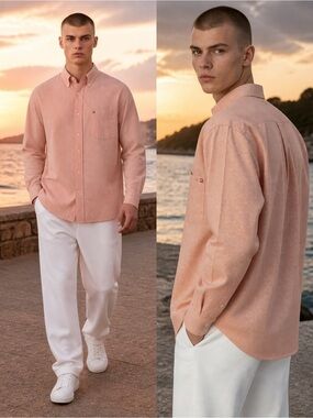 Tommy Hilfiger Peach White Mini Gingham Button Down Shirt Men's S/P Preppy